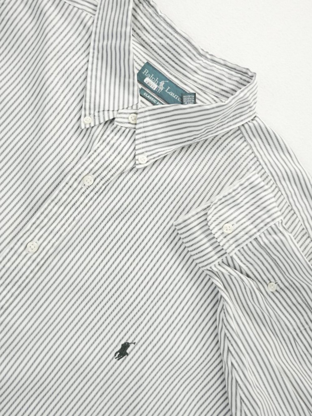 Polo Ralph Lauren Shirt Mens 3XB Big Gray Pin Striped Button Down Long Sleeve